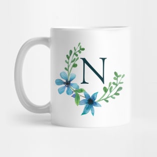 Floral Monogram N Pretty Blue Flowers Mug